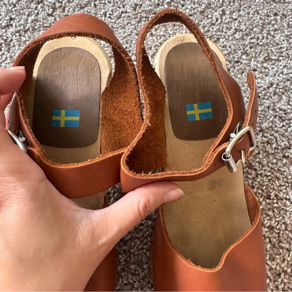 MIA Brown Leather Abba Clogs Size 36 US 6 Luggage Swedish 70’s Hippie Boho - Picture 11 of 11